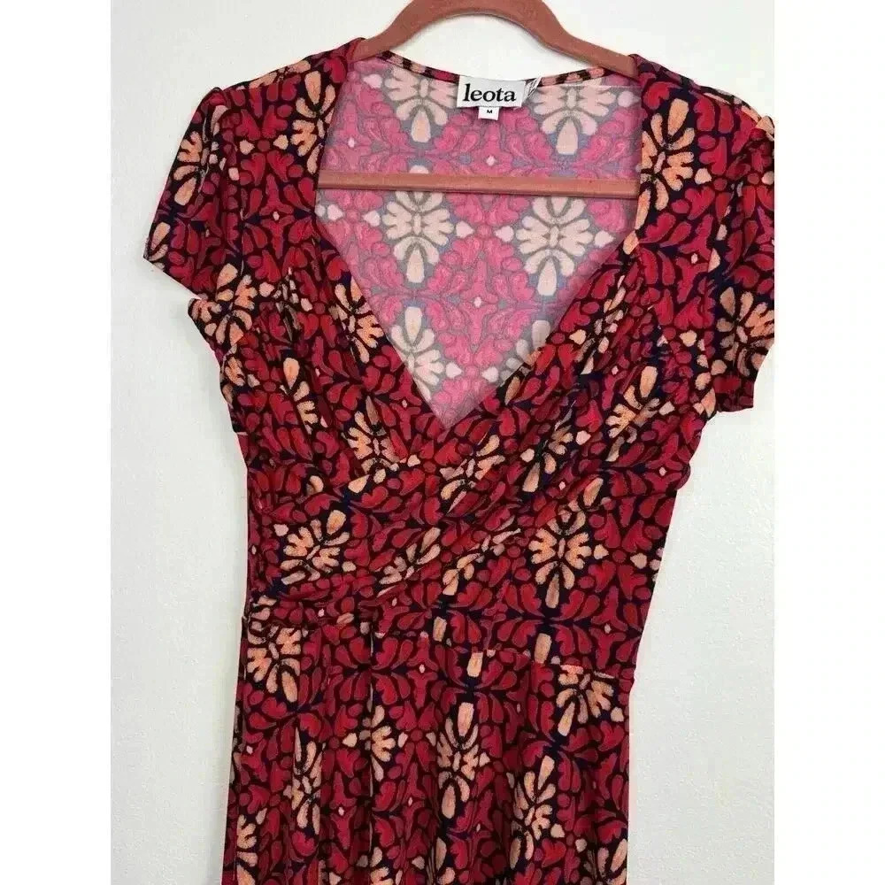 Leota Reye Jersey Faux Wrap Dress Size L Blue Multicolor Leopard - Picture 8 of 10